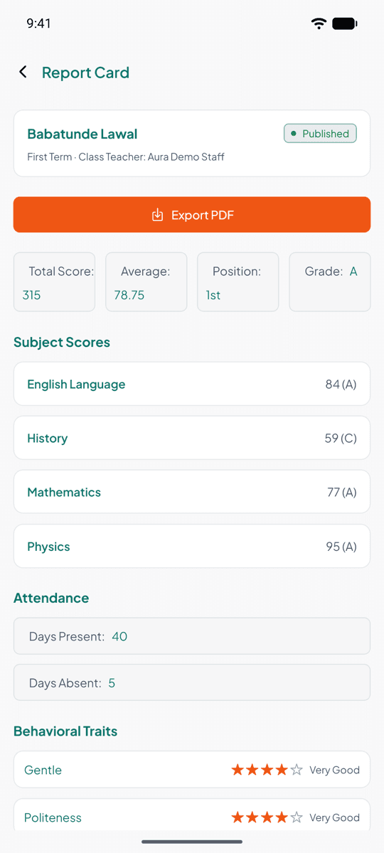 The same report card on a parent's phone
